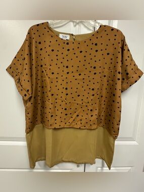 Myra Bag Wmens Size Med Peasant Boho KOOPER Top Blouse Brown W Black Dots Sheer